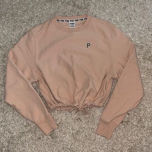 PINK Tan/Off-White Tie Crewneck Sweatshirt
